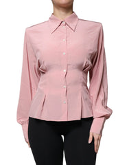 Dolce & Gabbana Pink Cotton Long Sleeves Collared Blouse Top - IT40|S - Blouses