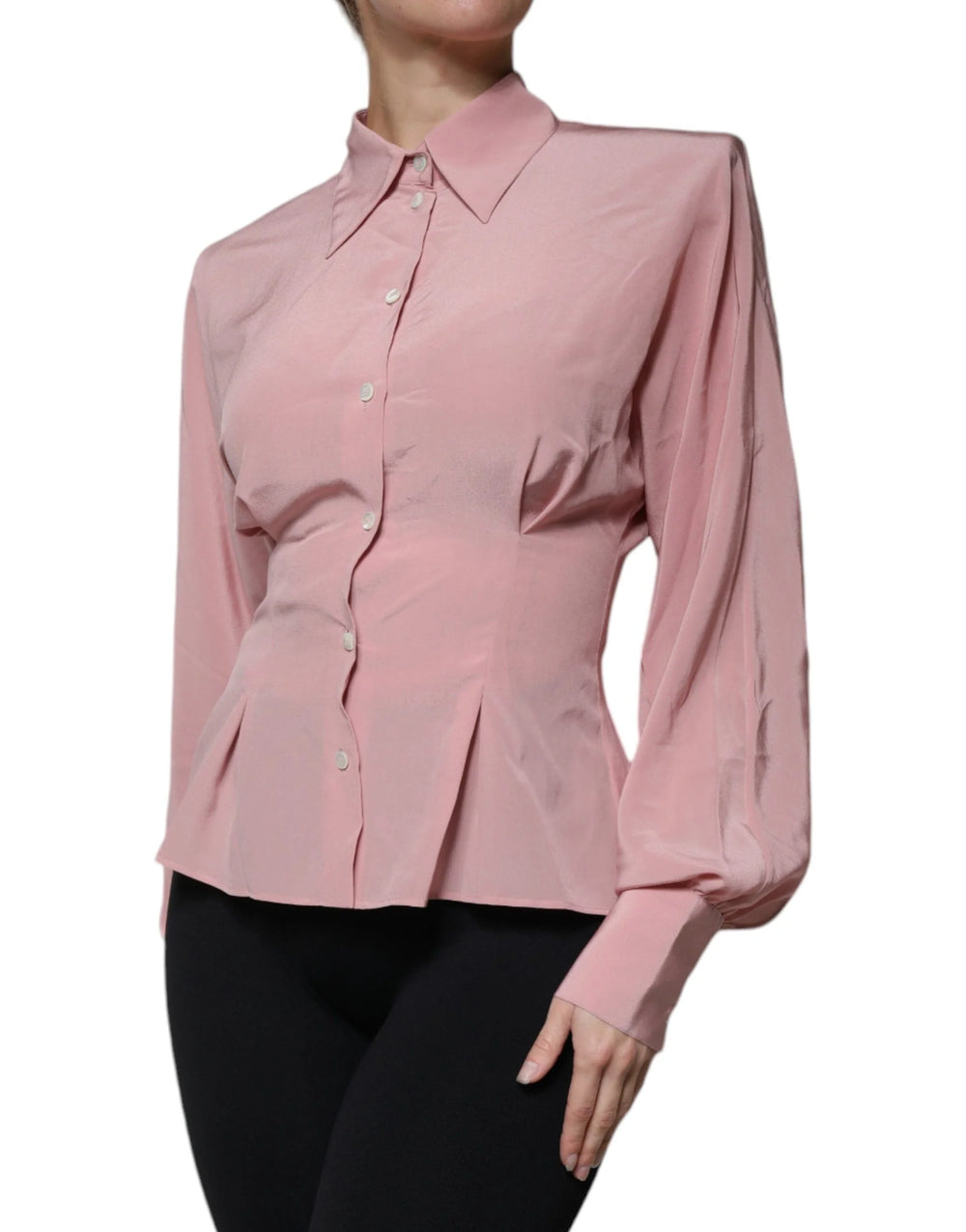 Dolce & Gabbana Pink Cotton Long Sleeves Collared Blouse Top - IT40|S - Blouses
