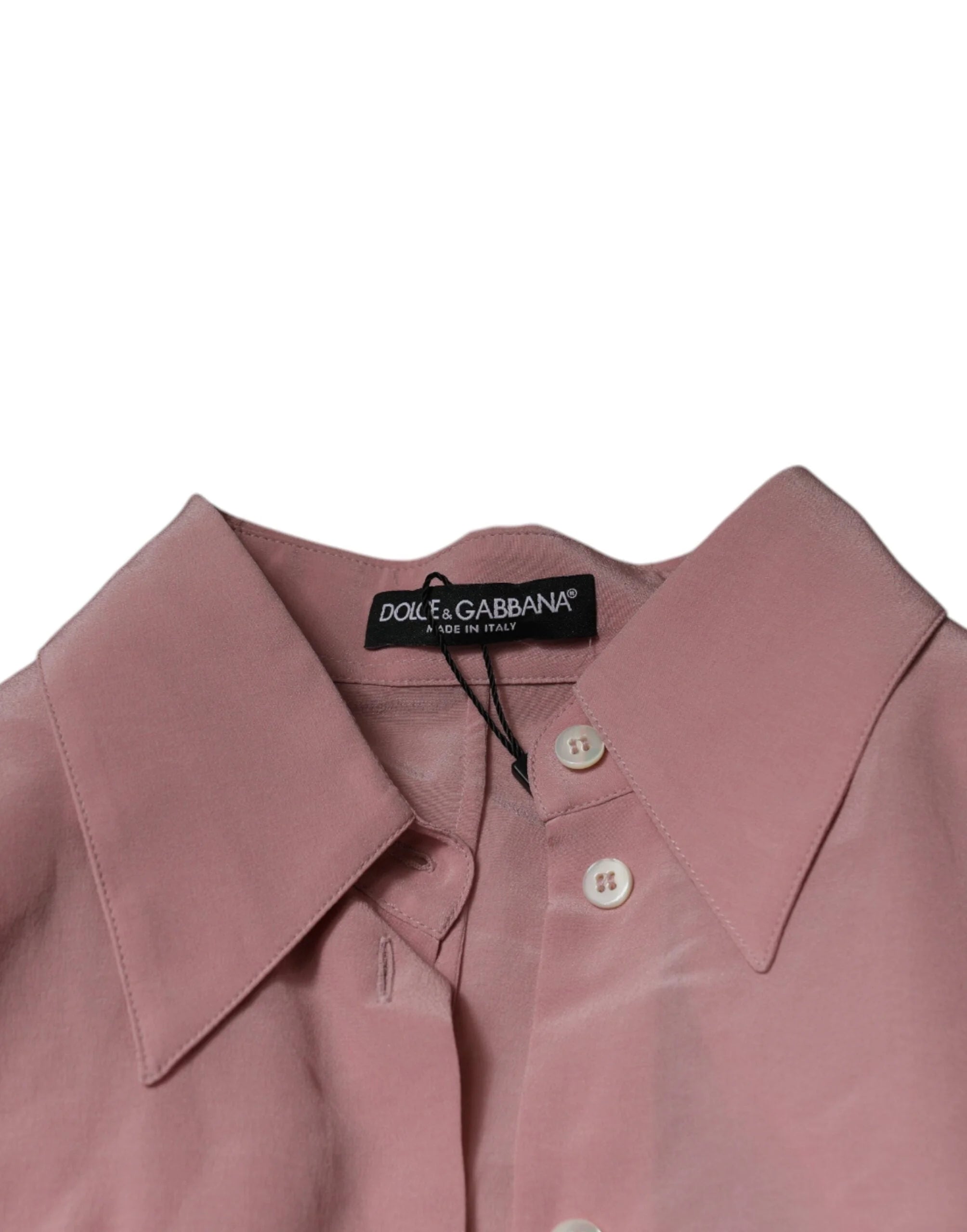 Dolce & Gabbana Pink Cotton Long Sleeves Collared Blouse Top - IT40|S - Blouses