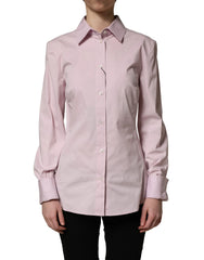 Dolce & Gabbana Pink Cotton Long Sleeves Collared Shirt Top - IT36|XXS