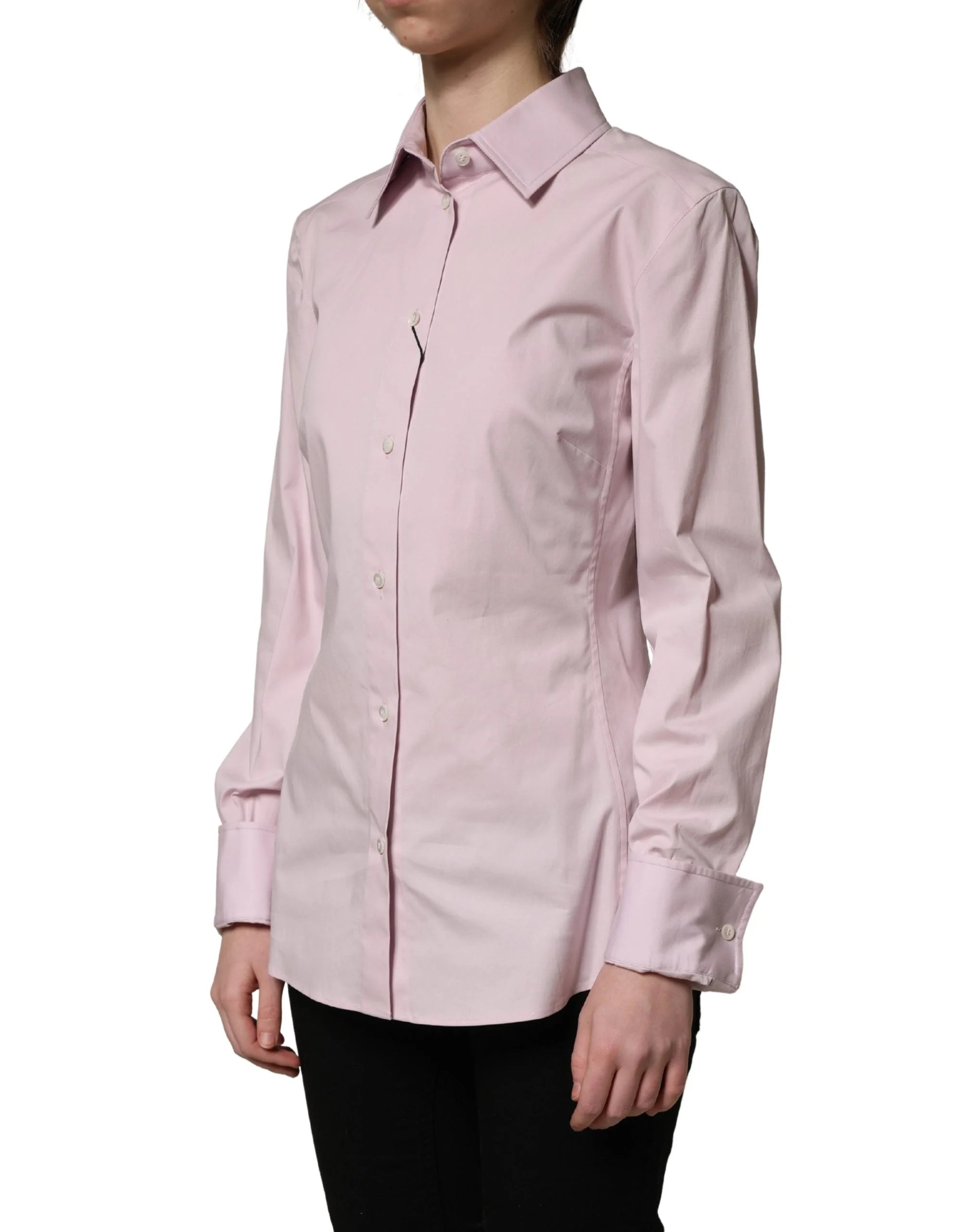 Dolce & Gabbana Pink Cotton Long Sleeves Collared Shirt Top - IT36|XXS
