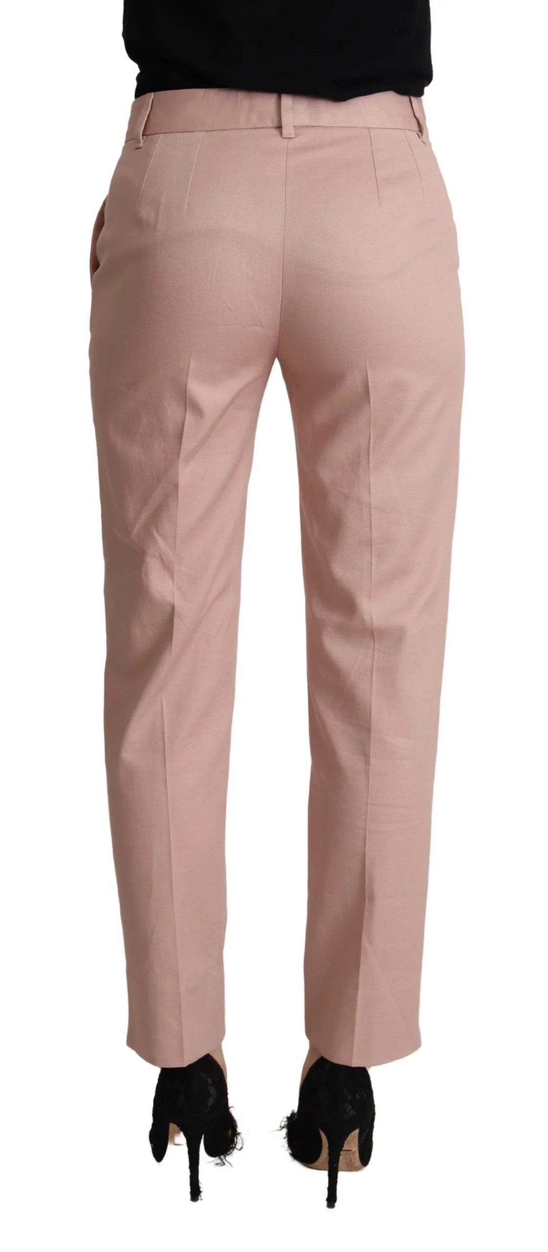 Dolce & Gabbana Pink Cotton Mid Waist Trouser Tapered Pants - IT36 | XS - Trousers