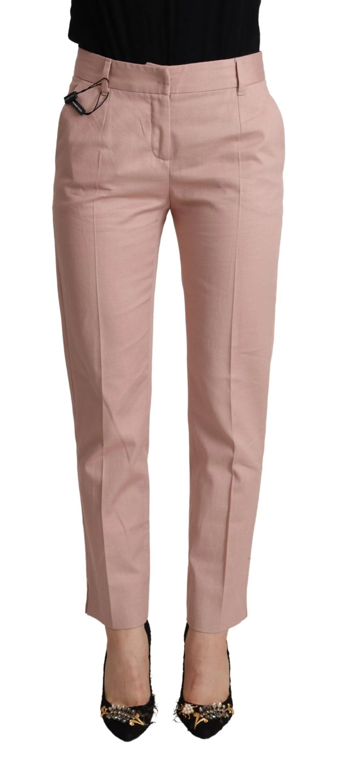 Dolce & Gabbana Pink Cotton Mid Waist Trouser Tapered Pants - IT36 | XS - Trousers