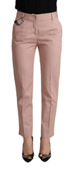 Dolce & Gabbana Pink Cotton Mid Waist Trouser Tapered Pants - IT36 | XS - Trousers