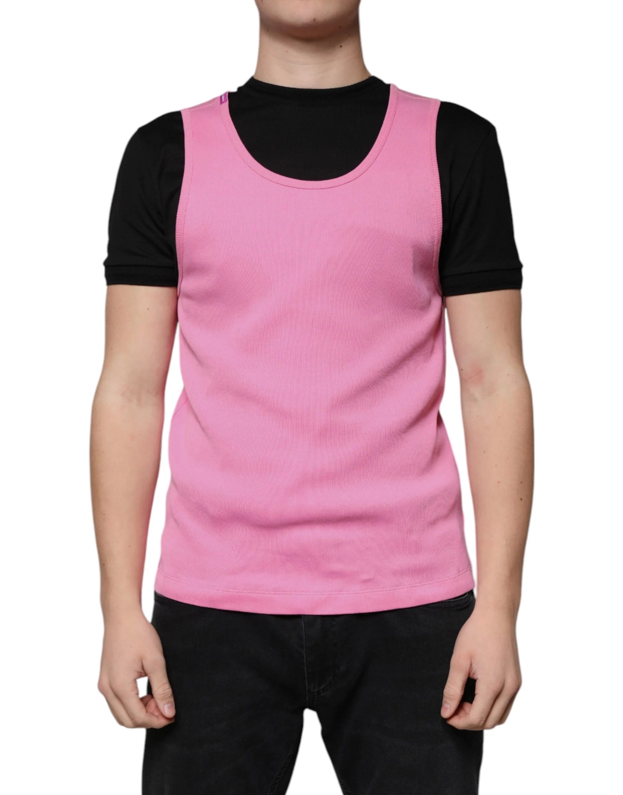 Dolce & Gabbana Pink Cotton Round Neck Sleeveless T-shirt - IT54 | XL - Tank Tops