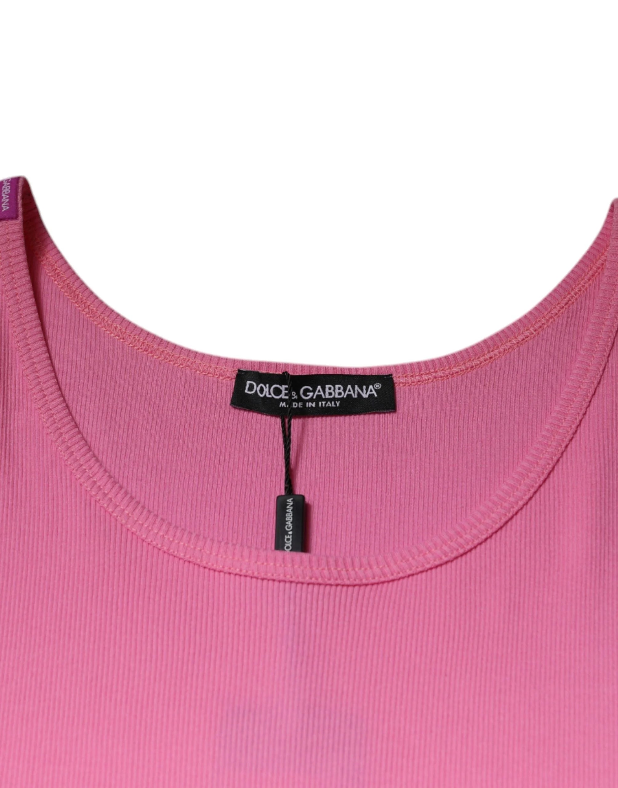 Dolce & Gabbana Pink Cotton Round Neck Sleeveless T-shirt - IT54 | XL - Tank Tops