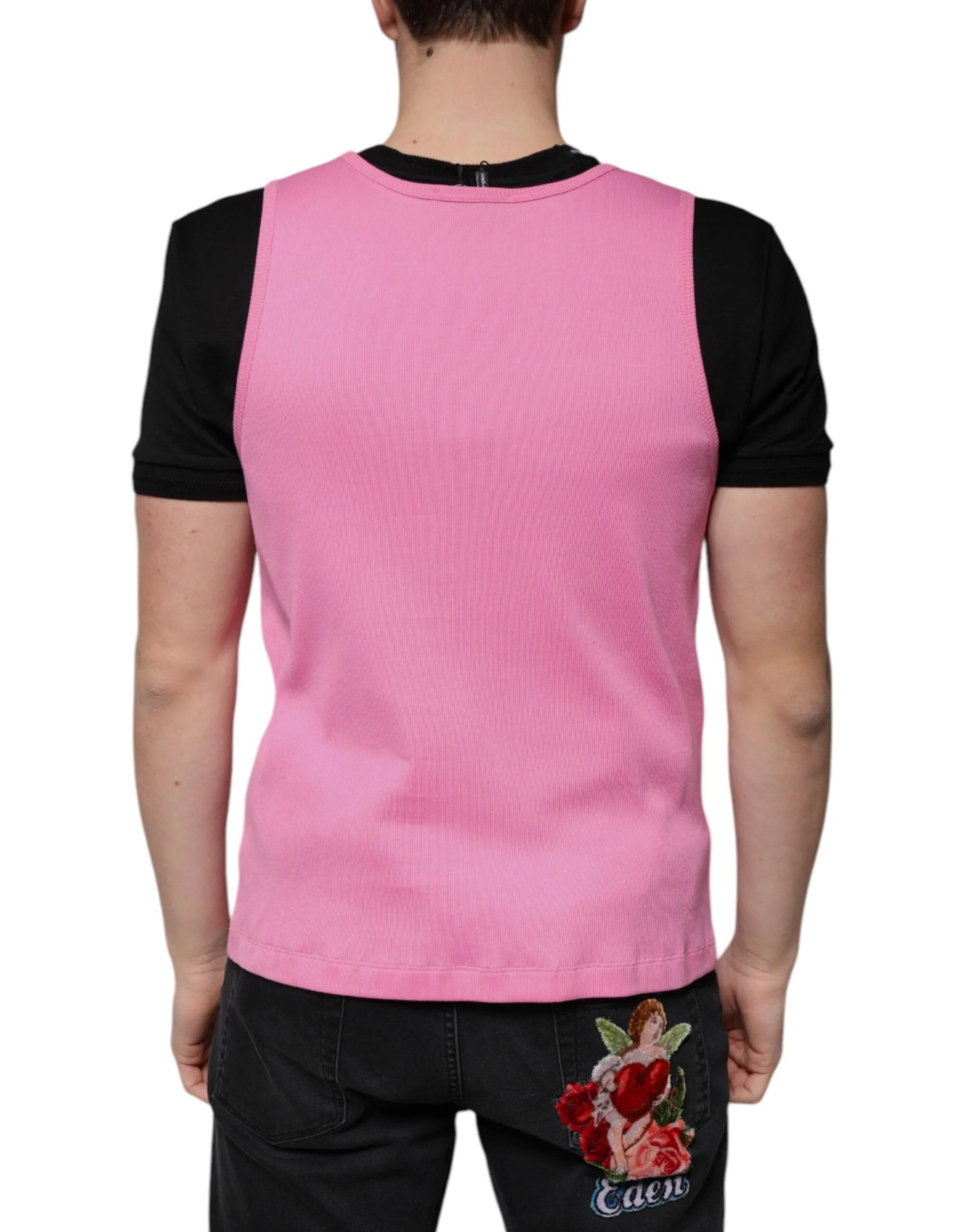 Dolce & Gabbana Pink Cotton Round Neck Sleeveless T-shirt - IT54 | XL - Tank Tops