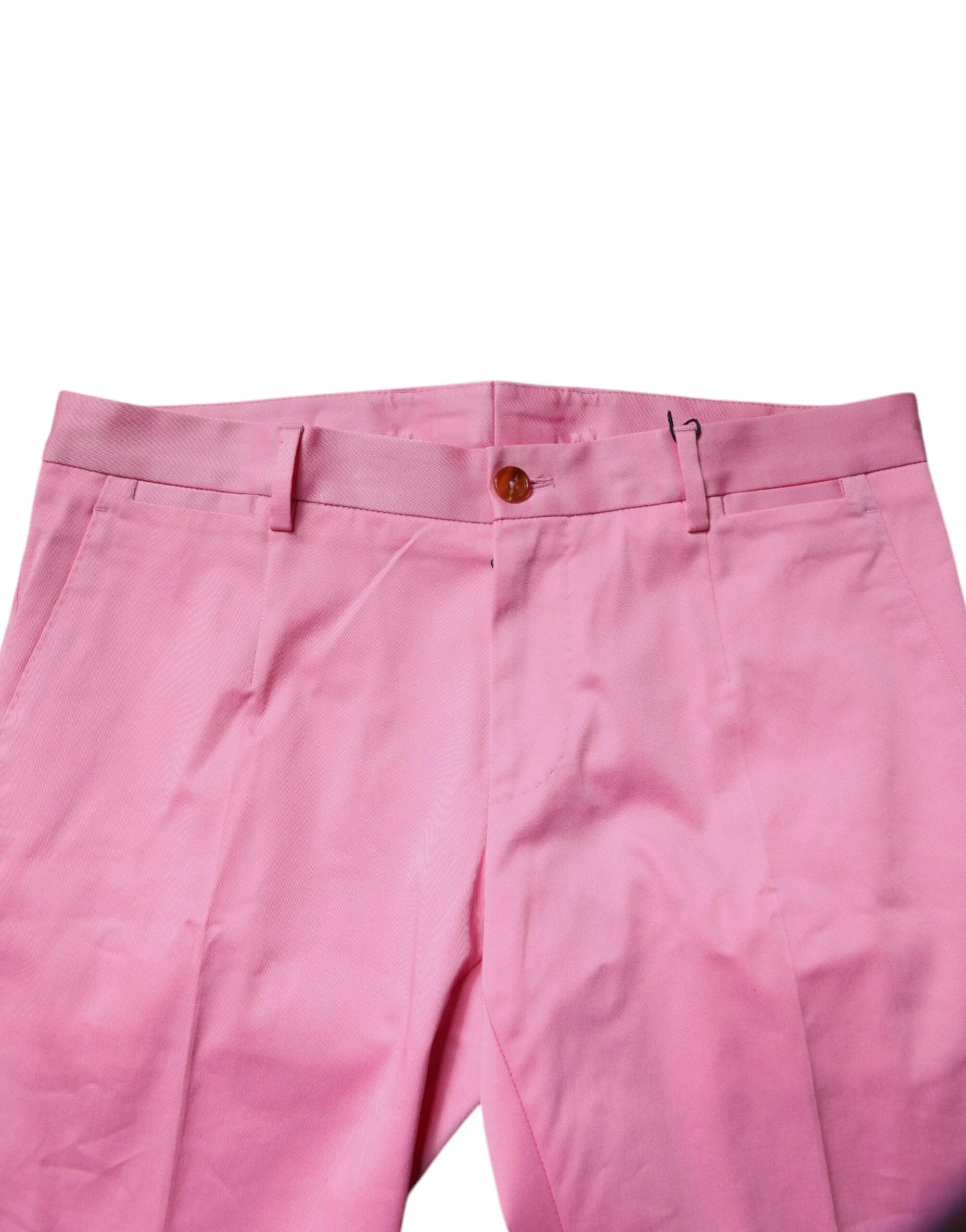 Dolce & Gabbana Pink Cotton Slim Fit Men Dress Formal Pants - IT48 | M - Trousers