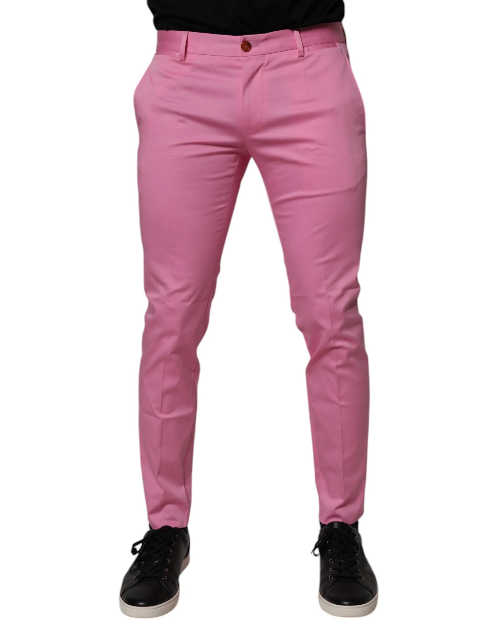 Dolce & Gabbana Pink Cotton Slim Fit Men Dress Formal Pants - IT48 | M - Trousers