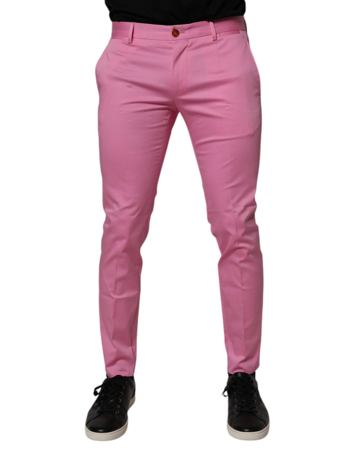 Dolce & Gabbana Pink Cotton Slim Fit Men Dress Formal Pants - IT48 | M - Trousers