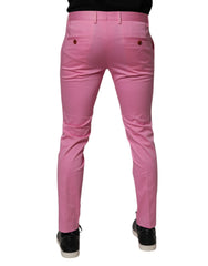 Dolce & Gabbana Pink Cotton Slim Fit Men Dress Formal Pants - IT48 | M - Trousers