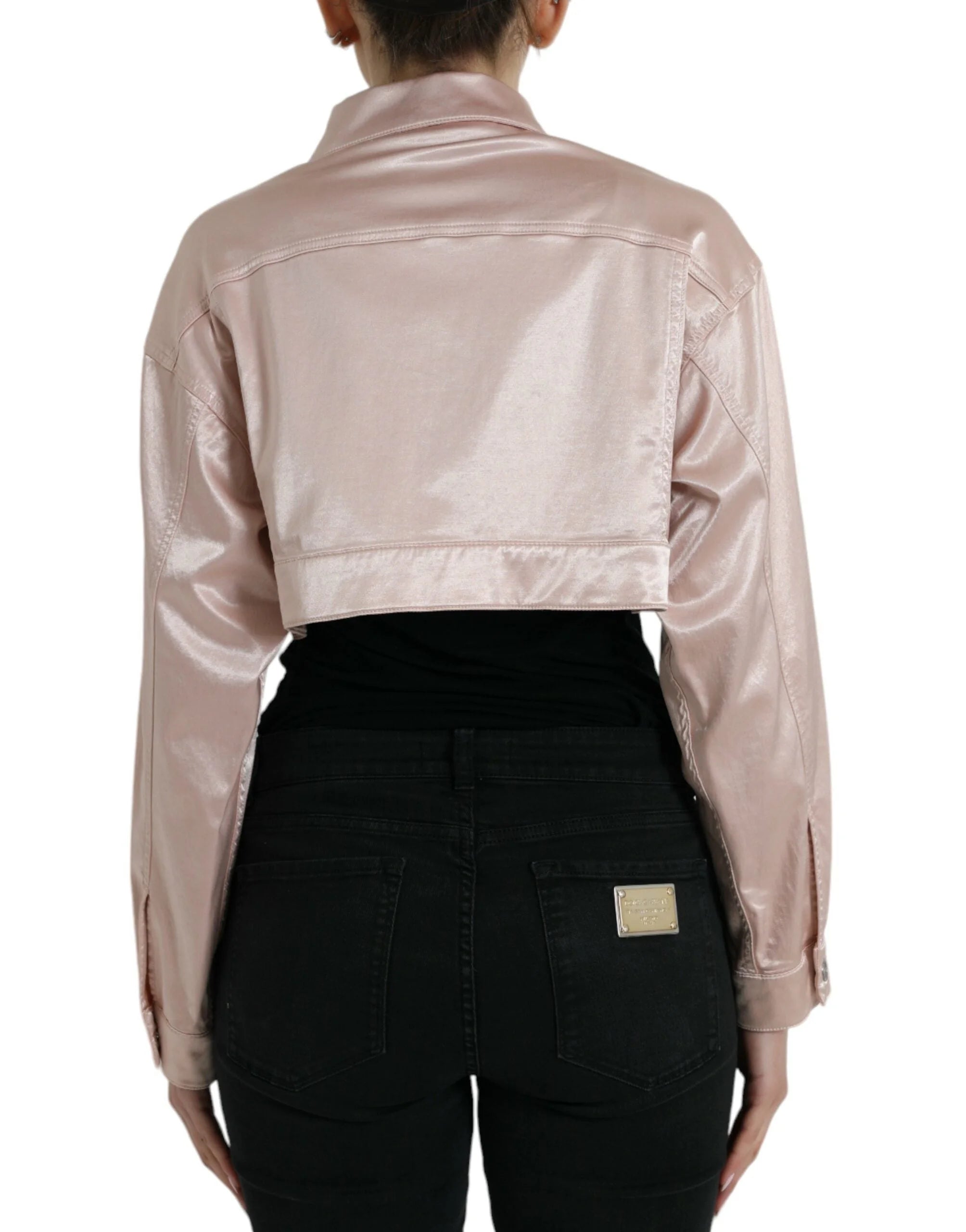 Dolce & Gabbana Pink Cotton Stretch Collared Cropped Jacket - IT40|S - Trucker Jackets