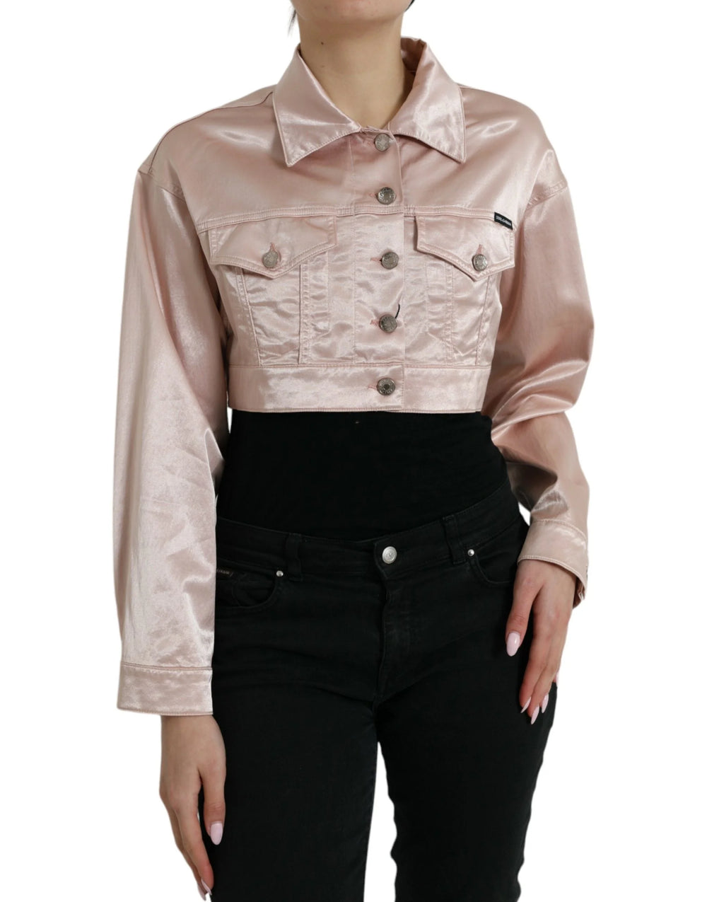 Dolce & Gabbana Pink Cotton Stretch Collared Cropped Jacket - IT40|S - Trucker Jackets