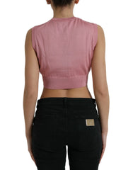Dolce & Gabbana Pink Crew Neck Cropped Sleeveless Tank Top - Tank Tops