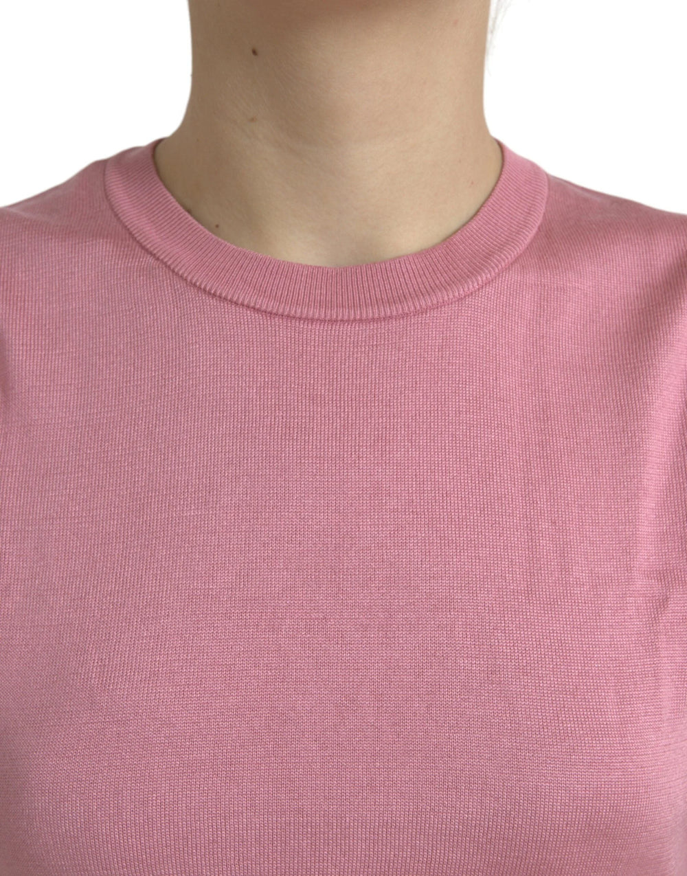 Dolce & Gabbana Pink Crew Neck Cropped Sleeveless Tank Top - Tank Tops