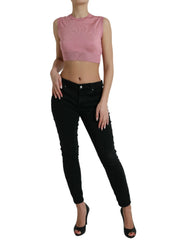 Dolce & Gabbana Pink Crew Neck Cropped Sleeveless Tank Top - Tank Tops