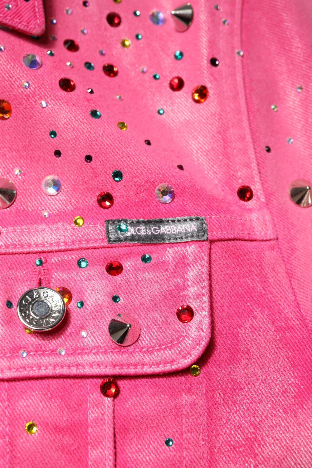 Dolce & Gabbana Pink Crystal Embellished Cotton Denim Jacket - IT46 | S - Trucker Jackets
