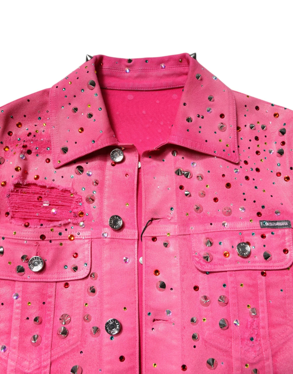 Dolce & Gabbana Pink Crystal Embellished Cotton Denim Jacket - IT46 | S - Trucker Jackets