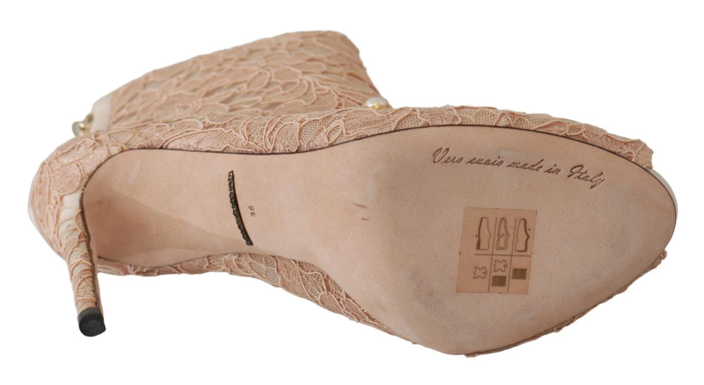 Dolce & Gabbana Pink Crystal Lace Booties Stilettos Shoes - EU36/US5.5