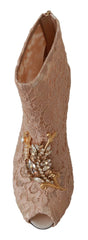 Dolce & Gabbana Pink Crystal Lace Booties Stilettos Shoes - EU36/US5.5 - Boots