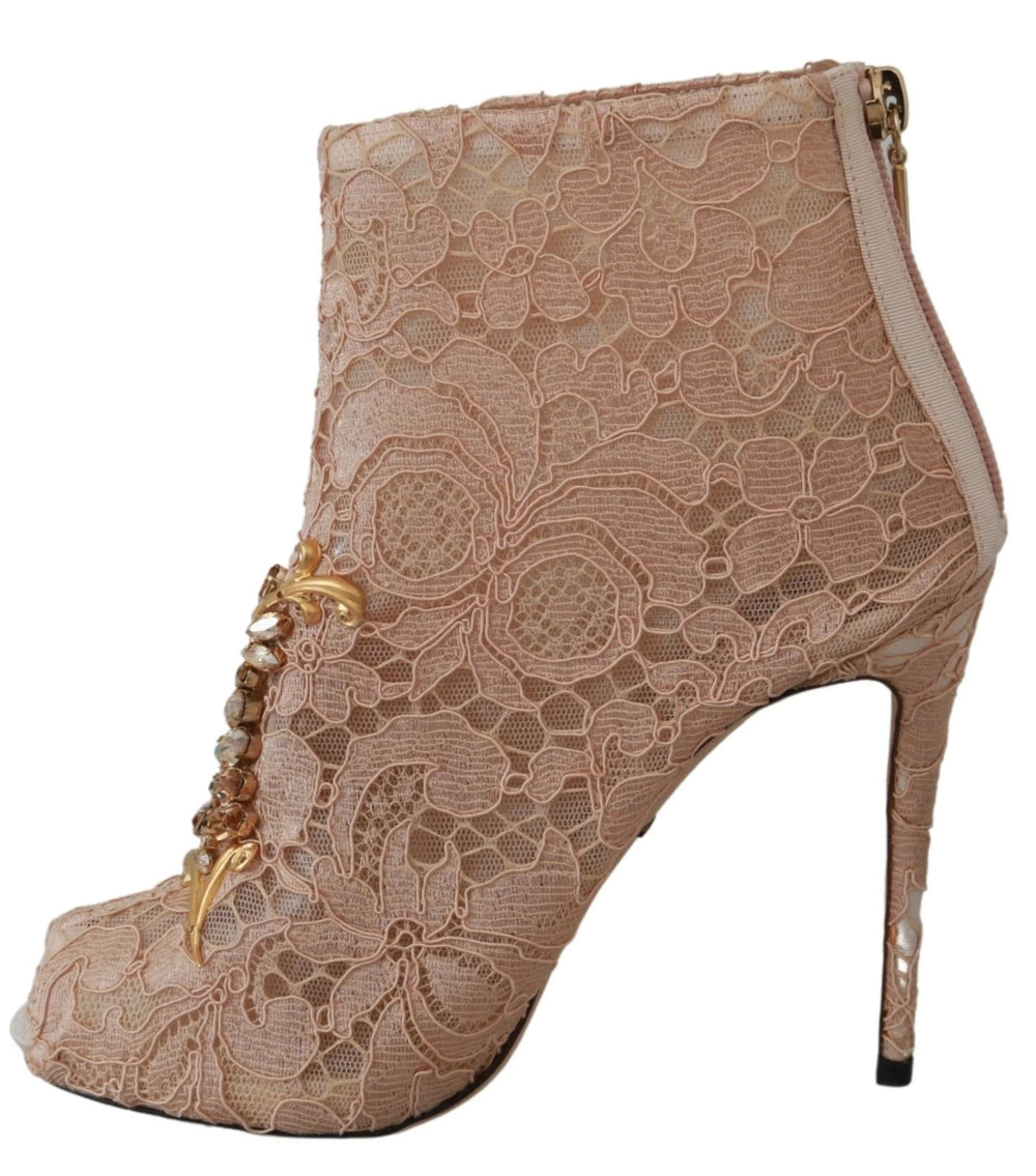Dolce & Gabbana Pink Crystal Lace Booties Stilettos Shoes - EU36/US5.5 - Boots