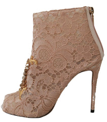Dolce & Gabbana Pink Crystal Lace Booties Stilettos Shoes - EU36/US5.5 - Boots