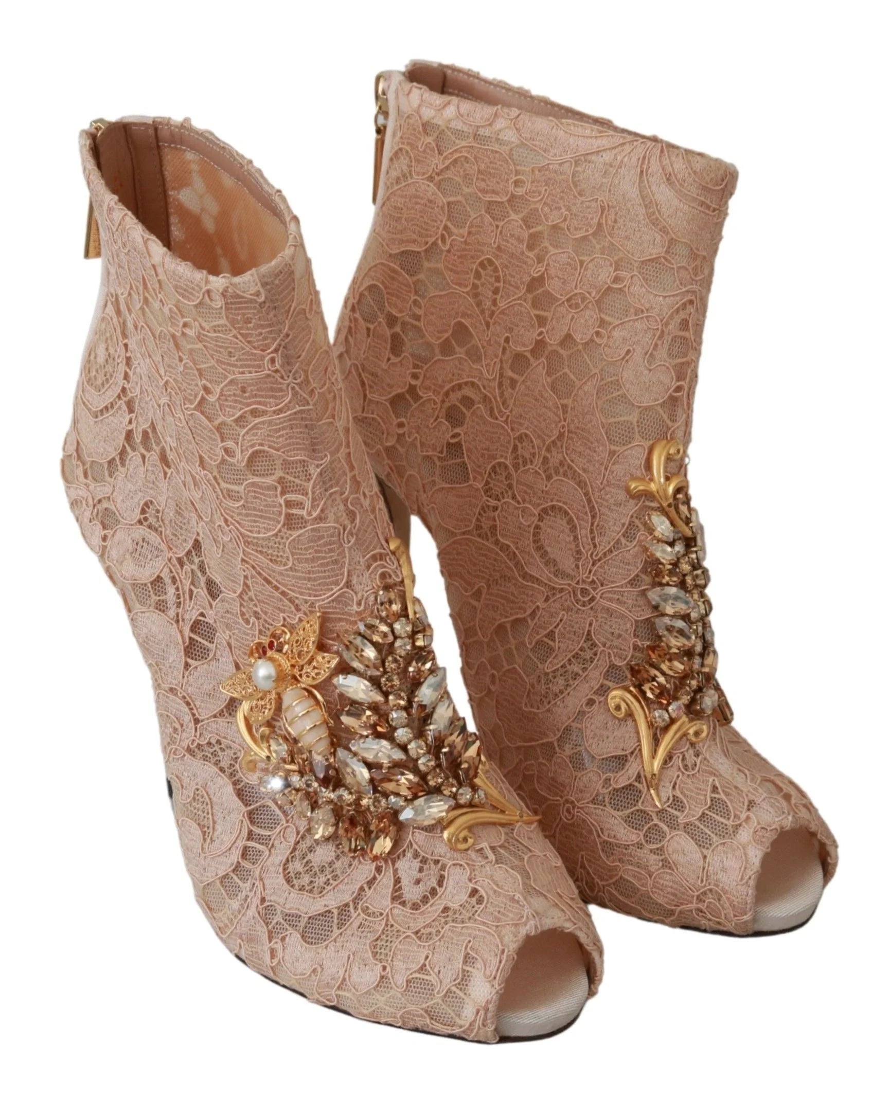 Dolce & Gabbana Pink Crystal Lace Booties Stilettos Shoes - EU36/US5.5