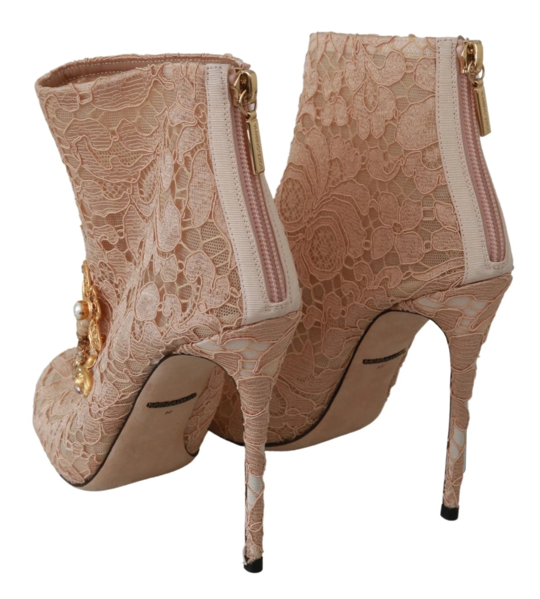 Dolce & Gabbana Pink Crystal Lace Booties Stilettos Shoes - EU36/US5.5