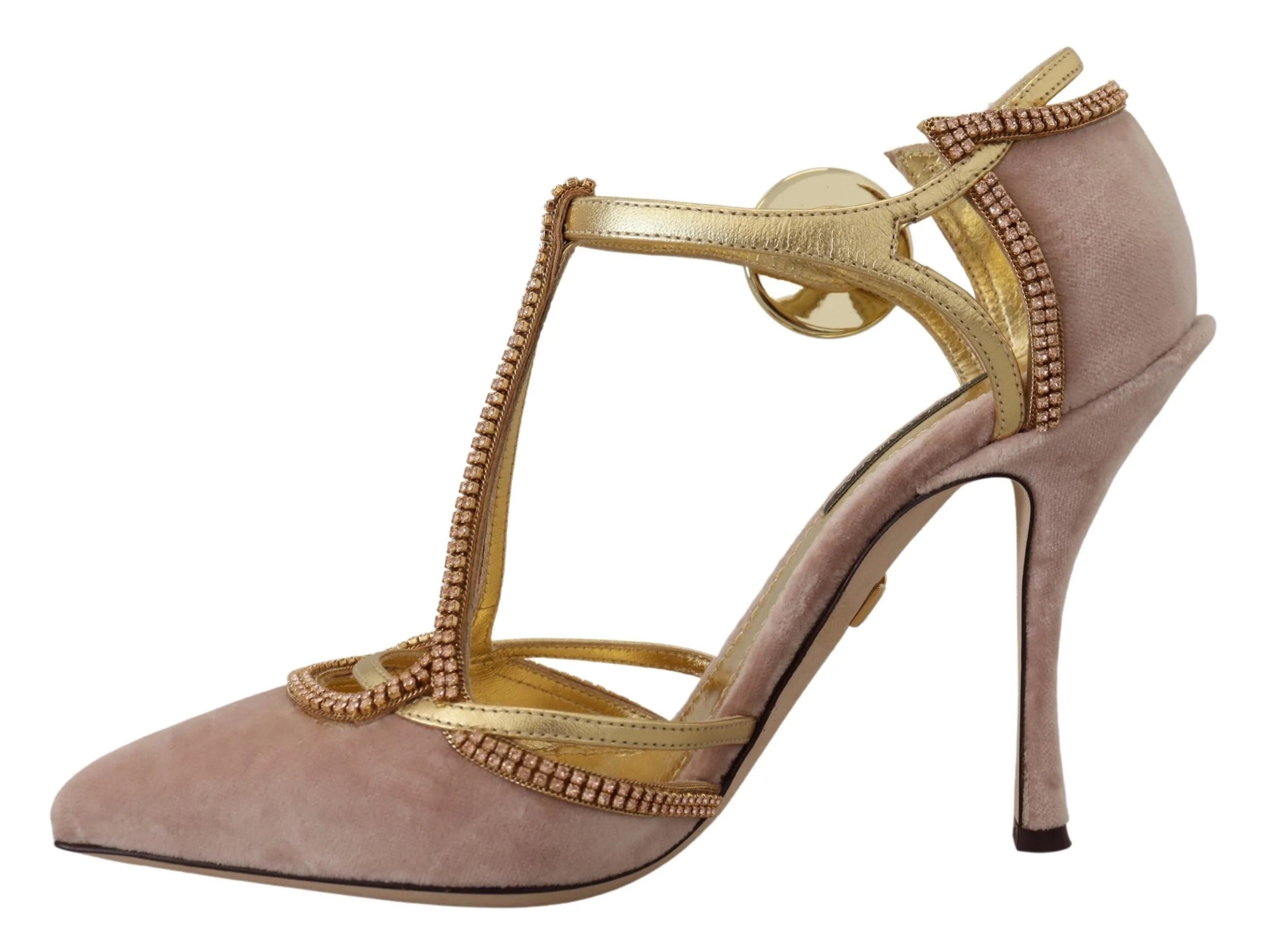 Dolce & Gabbana Pink Crystal T-strap Heels Pumps Shoes - EU36/US5.5