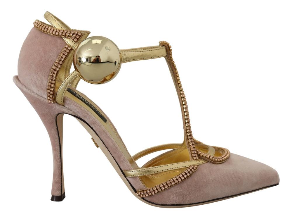 Dolce & Gabbana Pink Crystal T-strap Heels Pumps Shoes - EU36/US5.5
