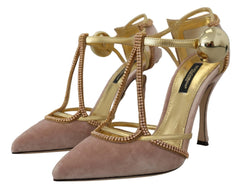 Dolce & Gabbana Pink Crystal T-strap Heels Pumps Shoes - EU36/US5.5