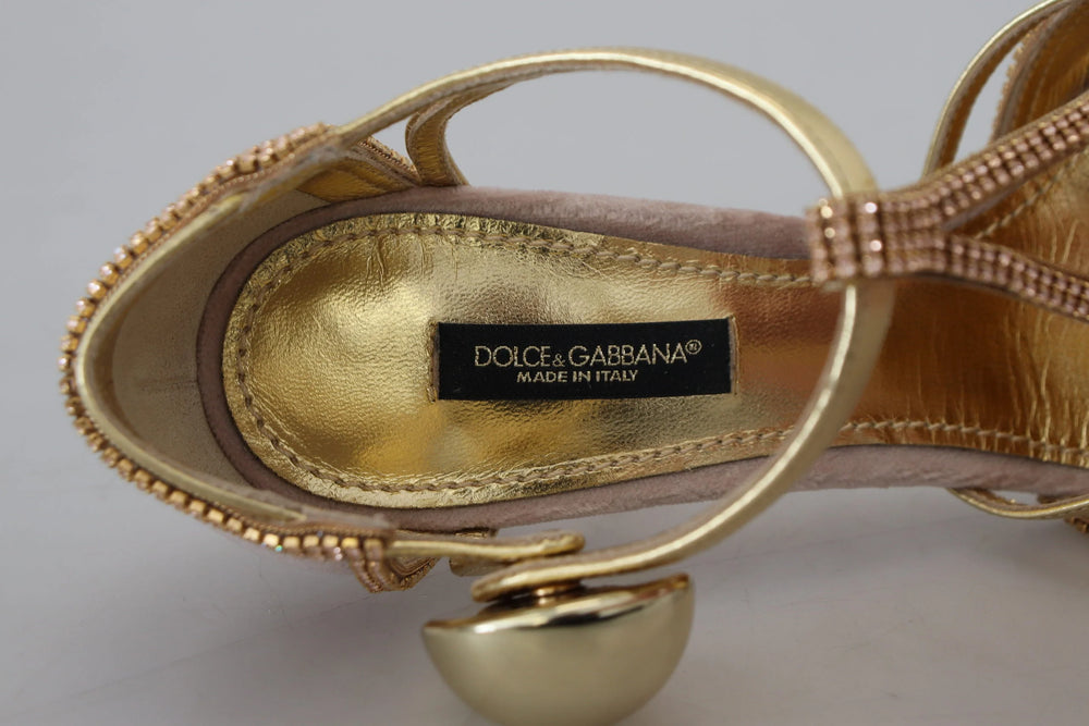 Dolce & Gabbana Pink Crystal T-strap Heels Pumps Shoes - EU36/US5.5