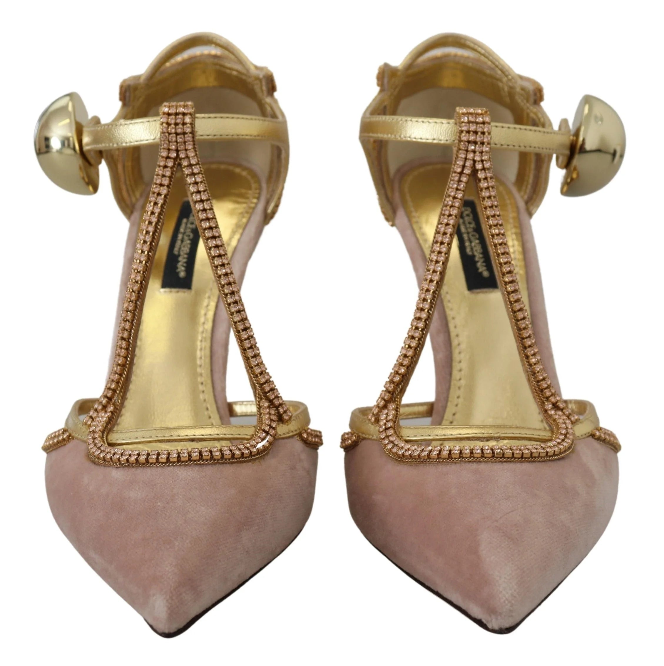 Dolce & Gabbana Pink Crystal T-strap Heels Pumps Shoes - EU36/US5.5