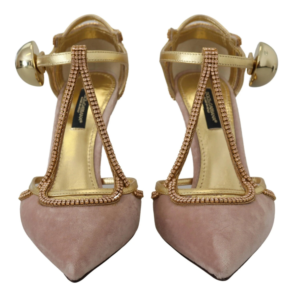Dolce & Gabbana Pink Crystal T-strap Heels Pumps Shoes - EU36/US5.5