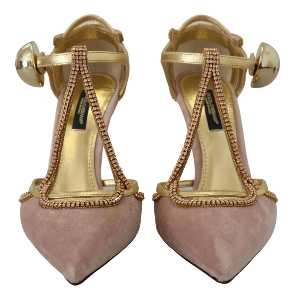 Dolce & Gabbana Pink Crystal T-strap Heels Pumps Shoes - EU36/US5.5