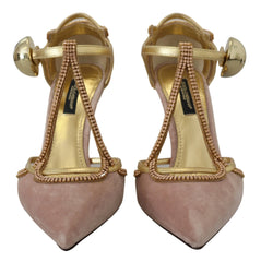 Dolce & Gabbana Pink Crystal T-strap Heels Pumps Shoes - EU36/US5.5