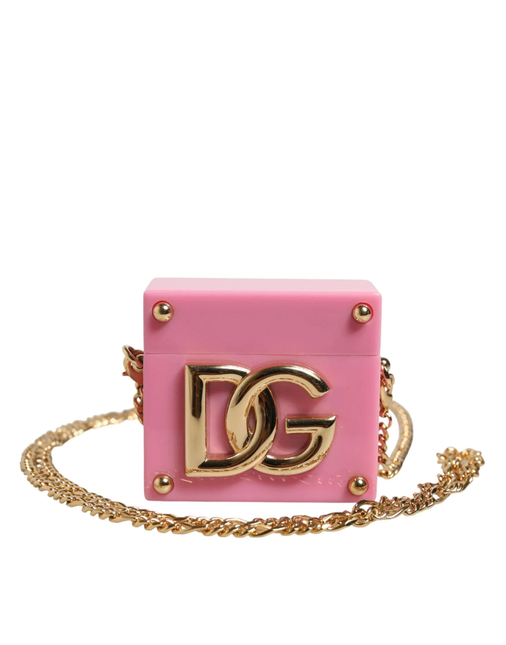 Dolce & Gabbana Pink DG Logo Plaque Cover Gold Chain Airpods Case