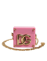 Dolce & Gabbana Pink DG Logo Plaque Cover Gold Chain Airpods Case