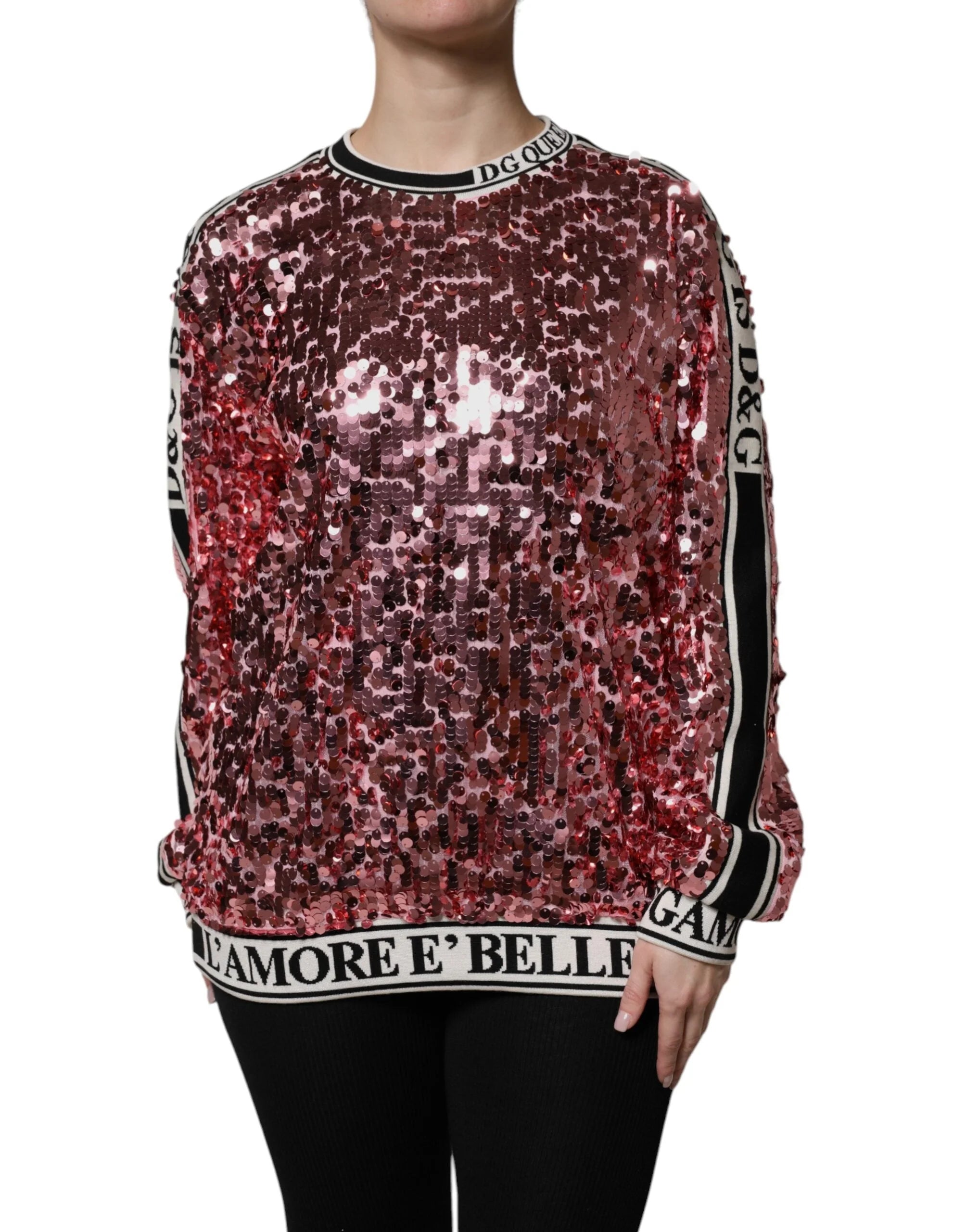 Dolce & Gabbana Pink DG Queen Sequin Pullover Sweater - Sweaters