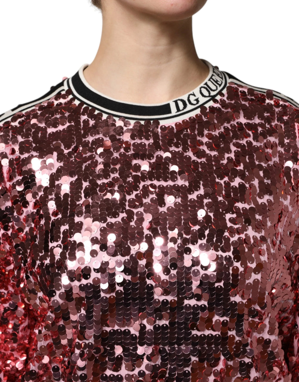 Dolce & Gabbana Pink DG Queen Sequin Pullover Sweater - Sweaters
