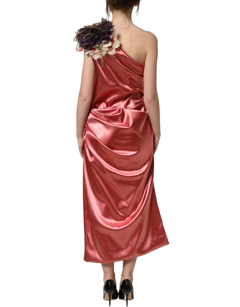Dolce & Gabbana Pink Draped Midi Flower Appliques Dress - IT50|3XL