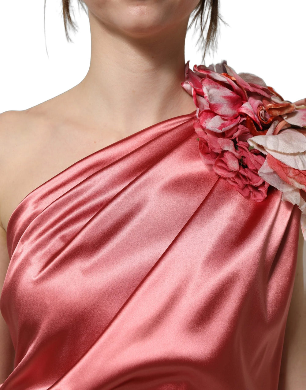 Dolce & Gabbana Pink Draped Midi Flower Appliques Dress - IT50|3XL