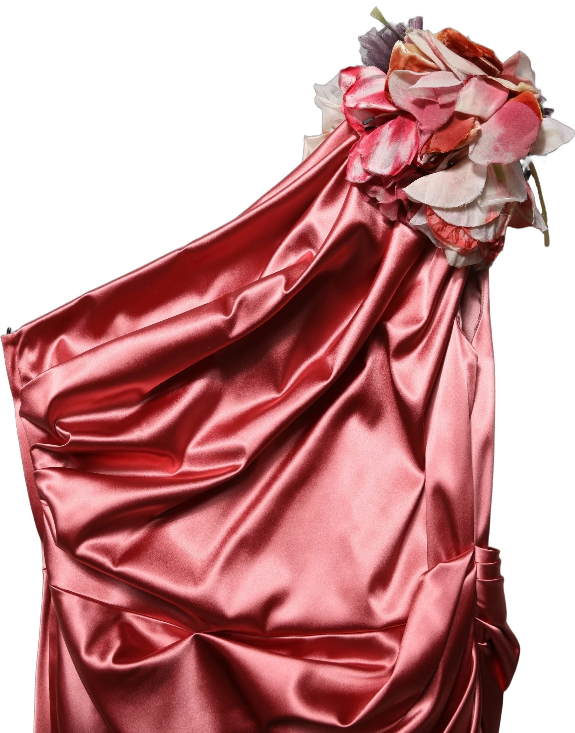 Dolce & Gabbana Pink Draped Midi Flower Appliques Dress - IT50|3XL