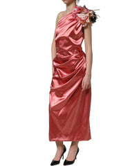 Dolce & Gabbana Pink Draped Midi Flower Appliques Dress - IT50|3XL