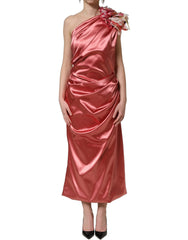Dolce & Gabbana Pink Draped Midi Flower Appliques Dress - IT50|3XL