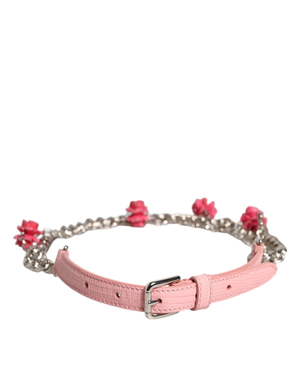 Dolce & Gabbana Pink Embelished Roses Textured Leather Belt - IT40|S - Belts