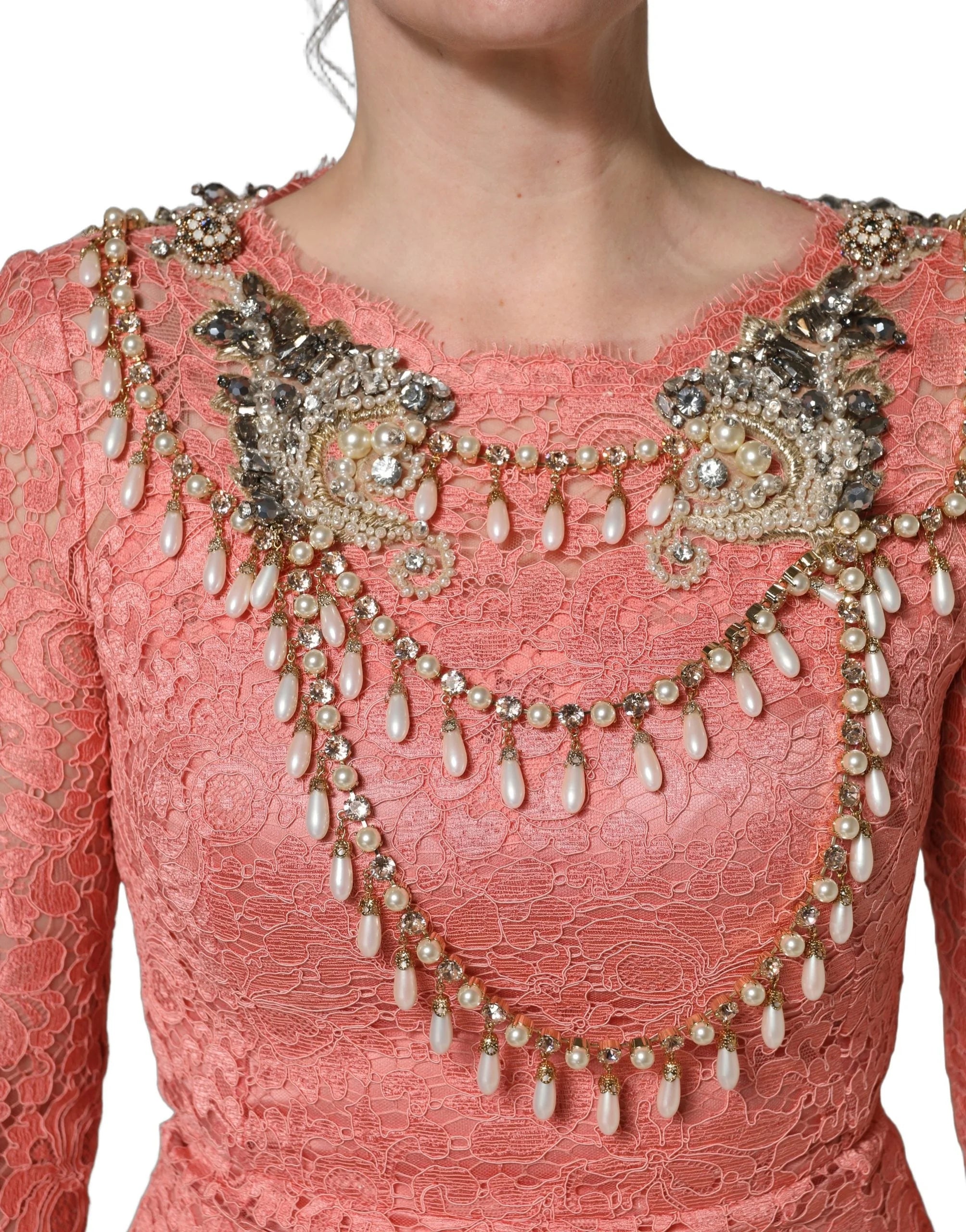 Dolce & Gabbana Pink Embellished Mermaid Lace Gown Dress - IT40|S