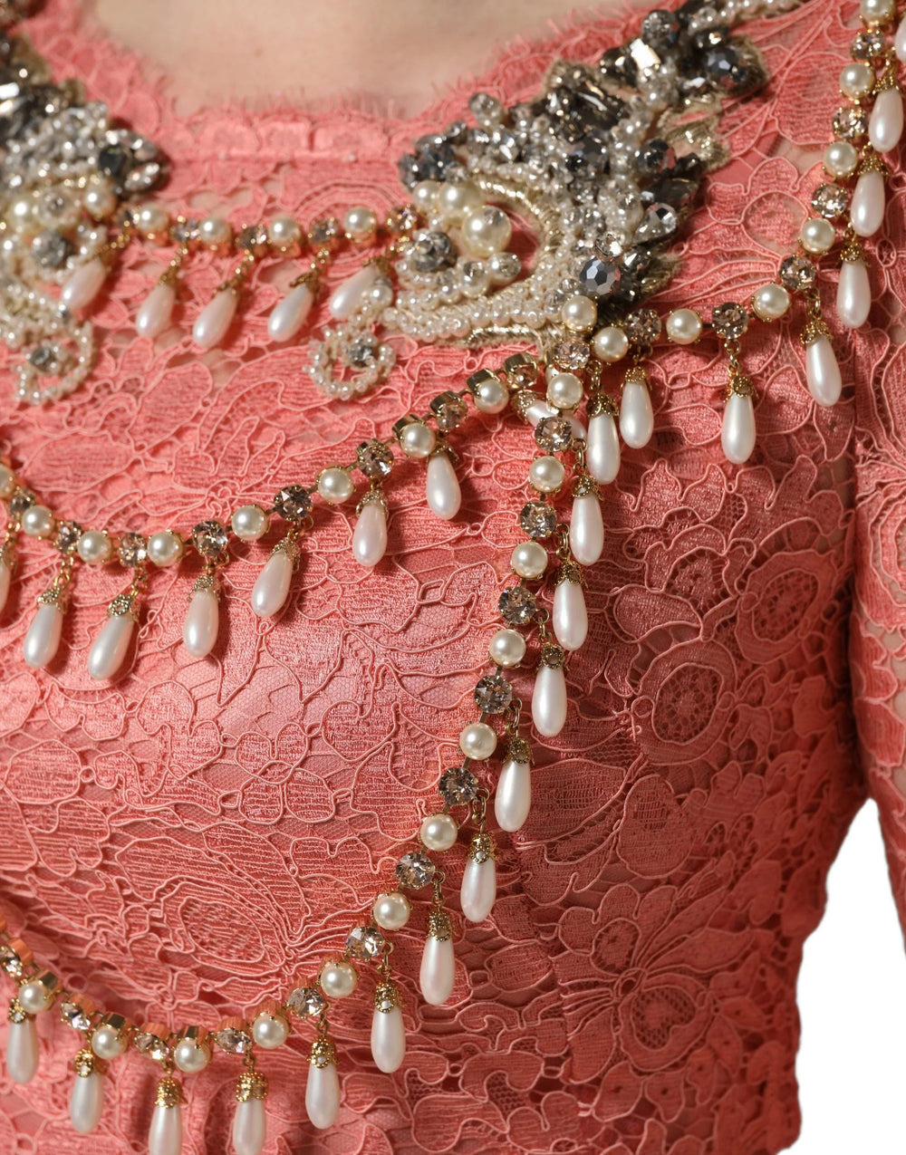 Dolce & Gabbana Pink Embellished Mermaid Lace Gown Dress - IT40|S