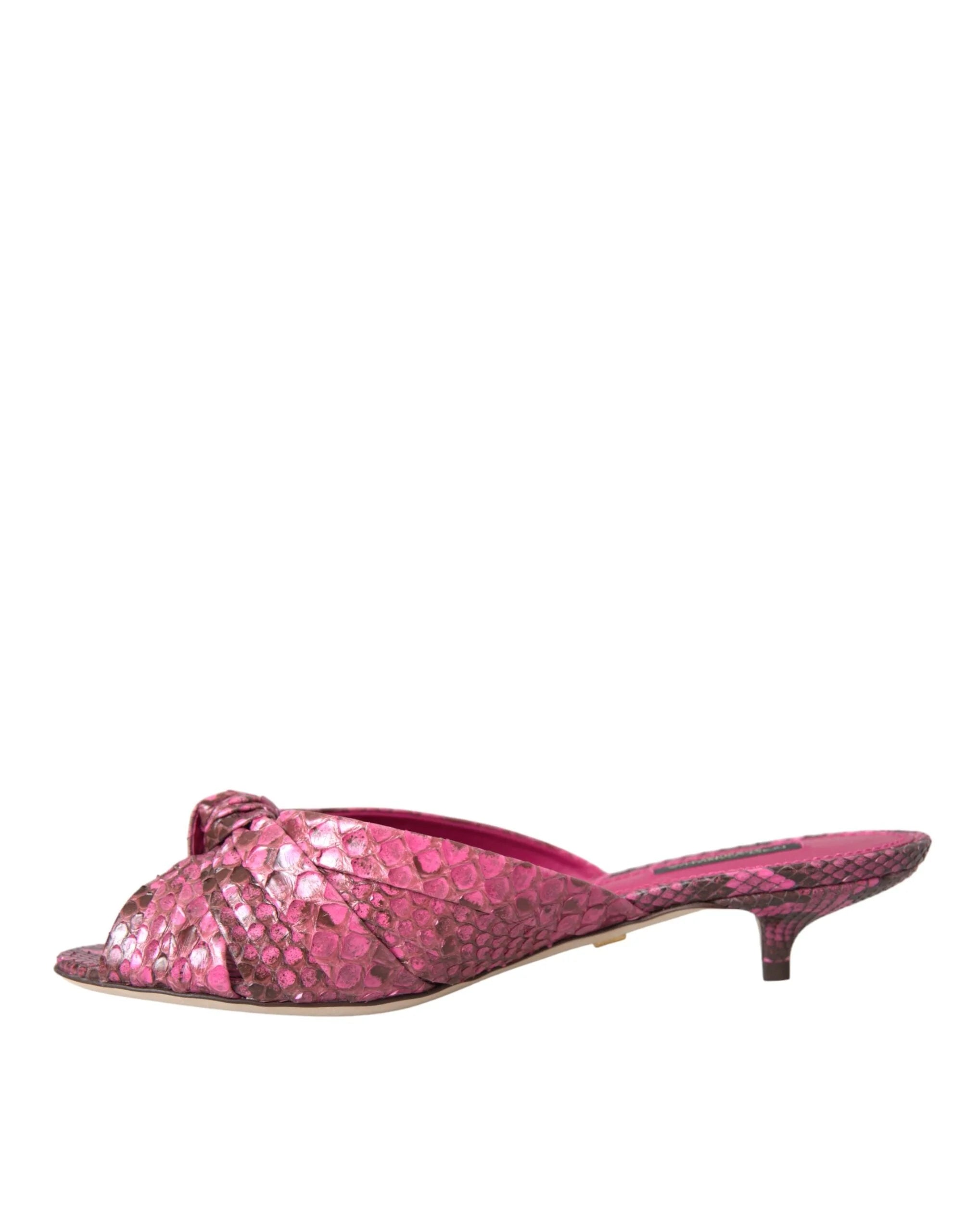 Dolce & Gabbana Pink Exotic Leather Kitten Heels Slides Shoes - Sandals