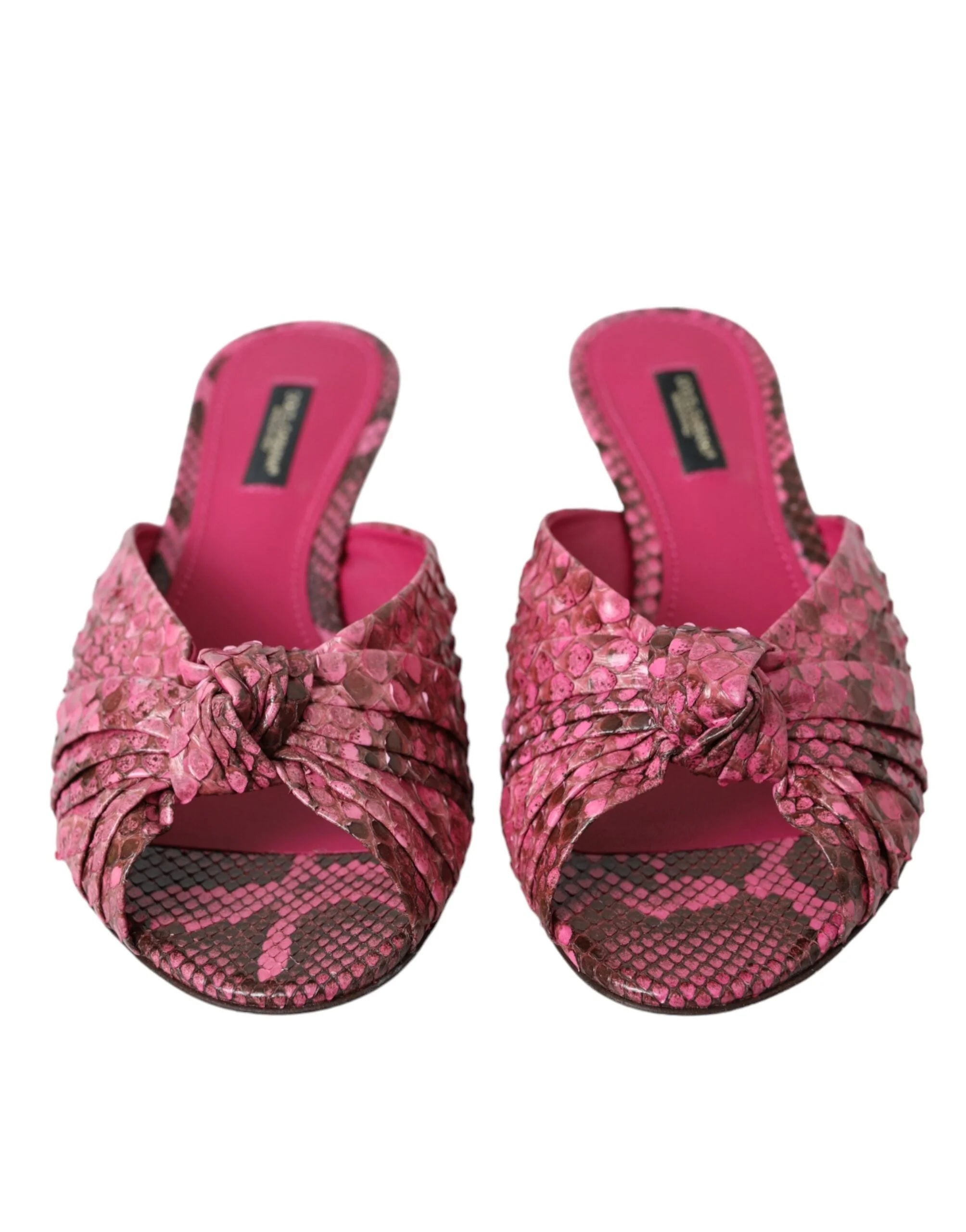 Dolce & Gabbana Pink Exotic Leather Kitten Heels Slides Shoes - Sandals